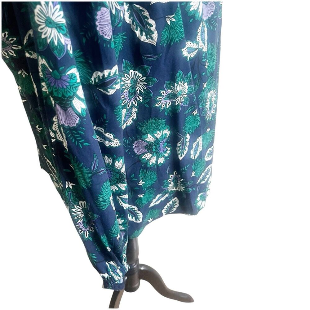 Loft Women’s Long Sleeve Blouse Floral Cotton Size XL Round Neck Navy Green - Picture 6 of 11